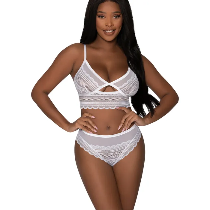 Magic Silk Female Sex Toys Exposed Modern Romance White Mesh Bralette Cutout Panty Set