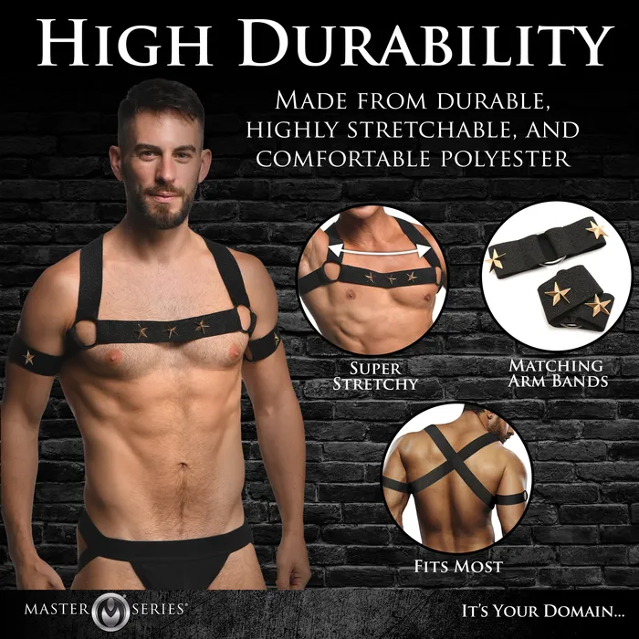 Rave Harness Elastic Chest Harness with Arm Bands Master Series Female Sex Toys