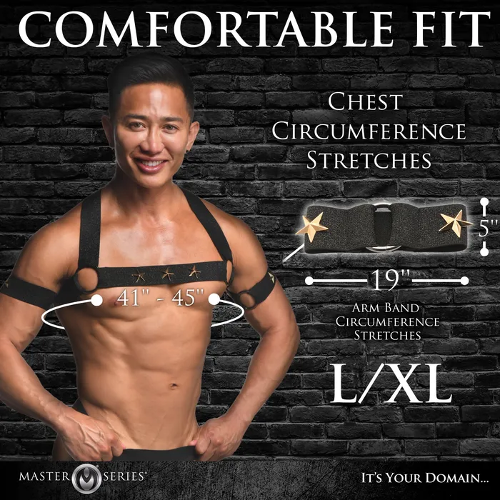 Rave Harness Elastic Chest Harness with Arm Bands Master Series Female Sex Toys