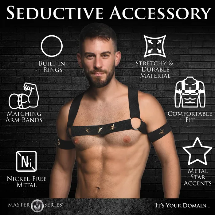 Rave Harness Elastic Chest Harness with Arm Bands Master Series Female Sex Toys