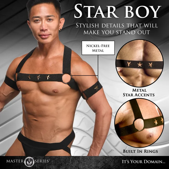 Rave Harness Elastic Chest Harness with Arm Bands Master Series Female Sex Toys