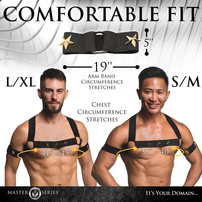 Rave Harness Elastic Chest Harness with Arm Bands Master Series Female Sex Toys