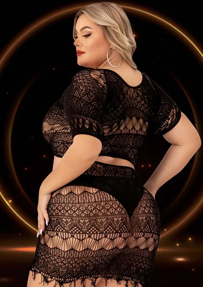 Anal 2 Piece Crop Top and Skirt Set Queen Size Black Lapdance
