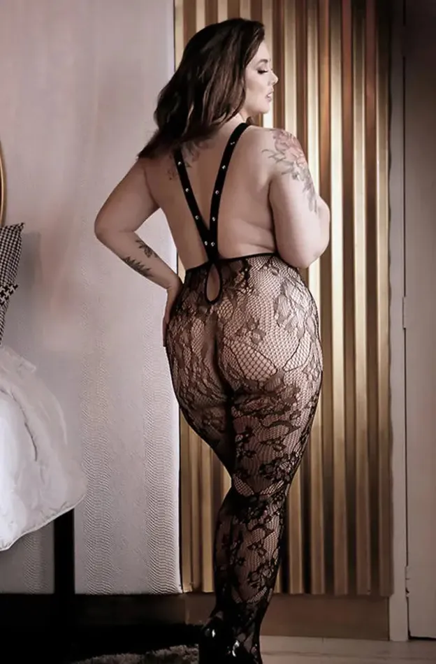 Fantasy Lingerie Plus Size Plus Size Lingerie Sheer In Suspense Lace Plus Size Stockings Queen Size Black