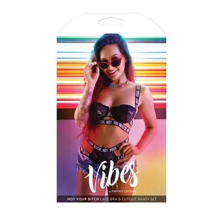 Fantasy Lingerie Vibrators Fantasy Lingerie Vibes Not Your Bitch Bra Panty Black SM Fantasy Lingerie Vibrators Fantasy Lingerie Vibes Not Your Bitch Bra Panty Black SM