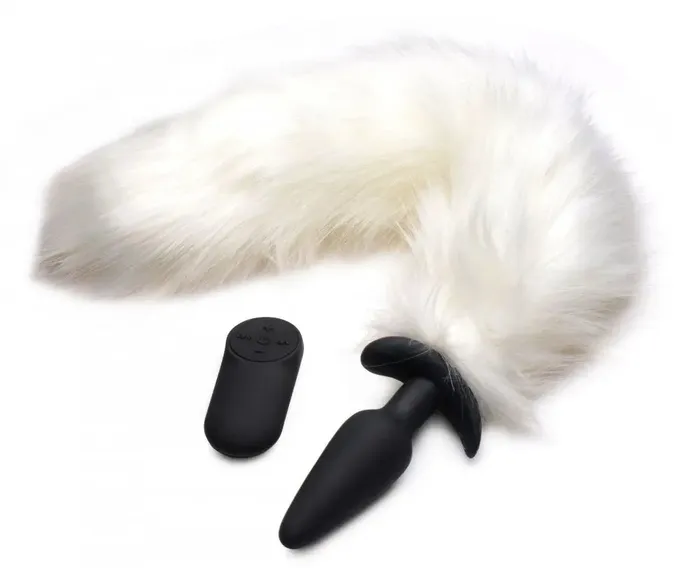 Male Sex Toys Vibrating Slender White Fox Tail Anal Plug XR Brands Male Sex Toys Vibrating Slender White Fox Tail Anal Plug XR Brands