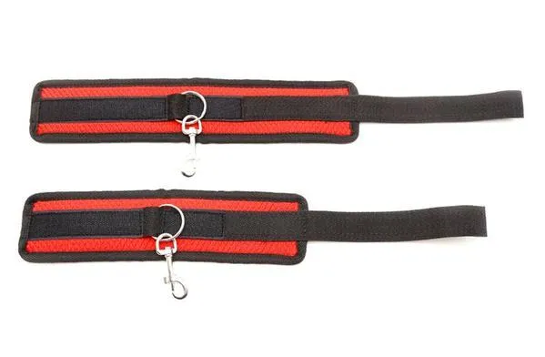 2384M Lusty Pleasures Wrist and Ankle Cuffs with 4 Tie Down Tether Straps Set Moonwell Restraints