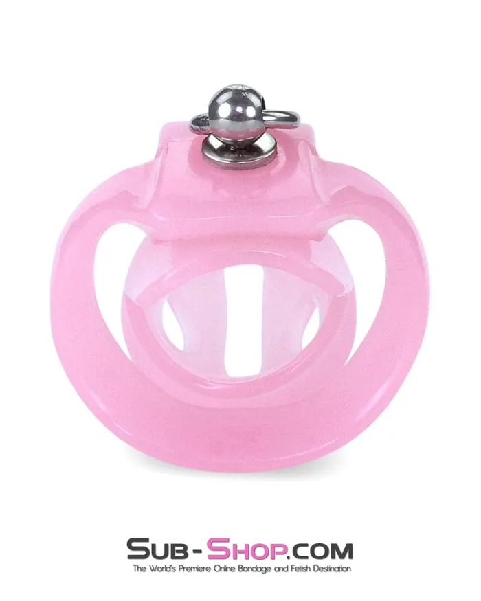 7141M Long Pink Cock Cage with Lead Ring and Medium Cock Cuff Ring Moonwell Male Sex Toys