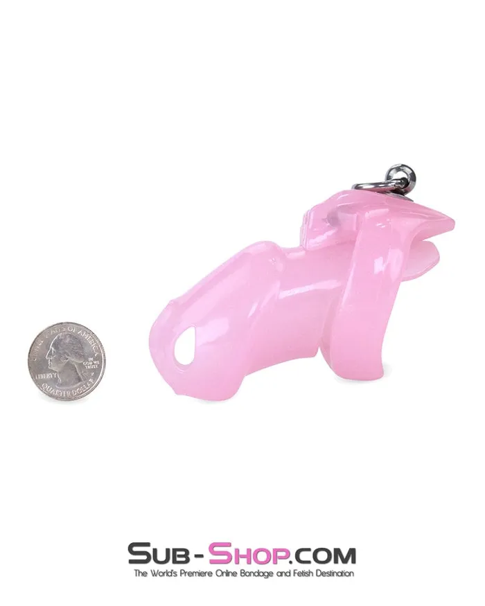 7141M Long Pink Cock Cage with Lead Ring and Medium Cock Cuff Ring Moonwell Male Sex Toys
