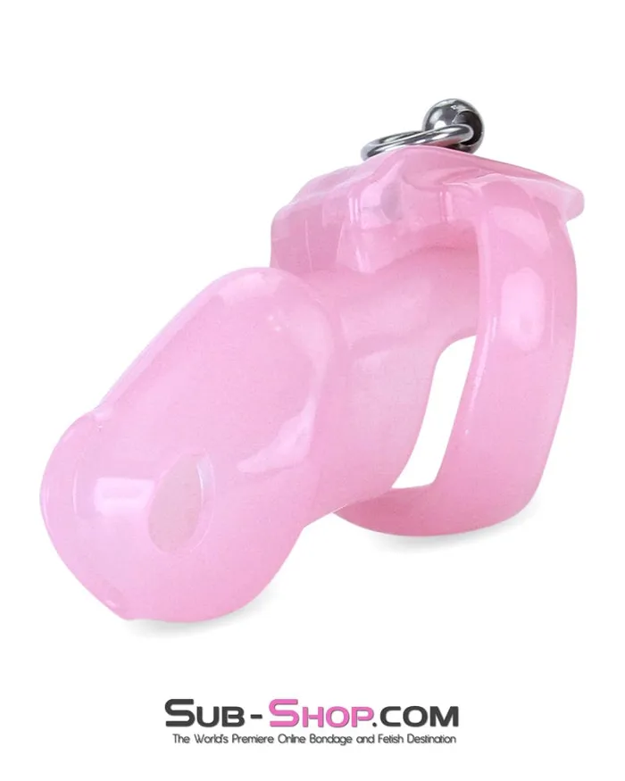 7141M Long Pink Cock Cage with Lead Ring and Medium Cock Cuff Ring Moonwell Male Sex Toys