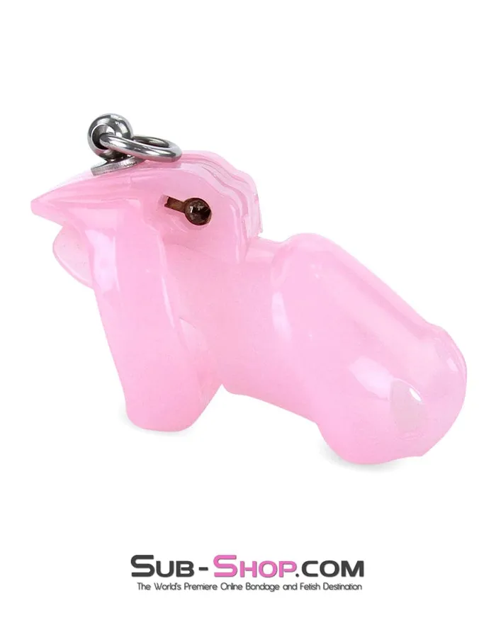 7141M Long Pink Cock Cage with Lead Ring and Medium Cock Cuff Ring Moonwell Male Sex Toys