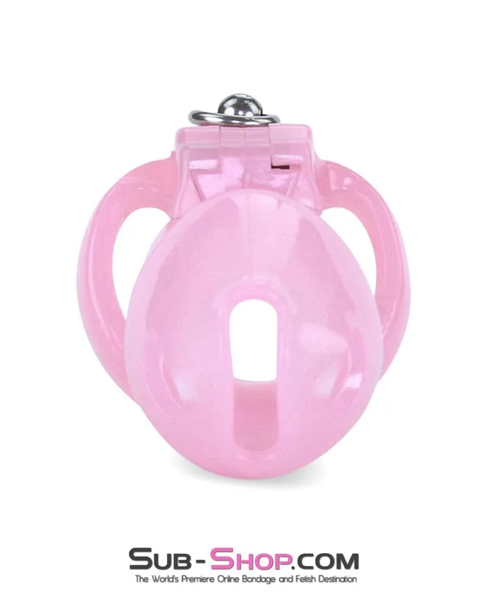 7141M Long Pink Cock Cage with Lead Ring and Medium Cock Cuff Ring Moonwell Male Sex Toys