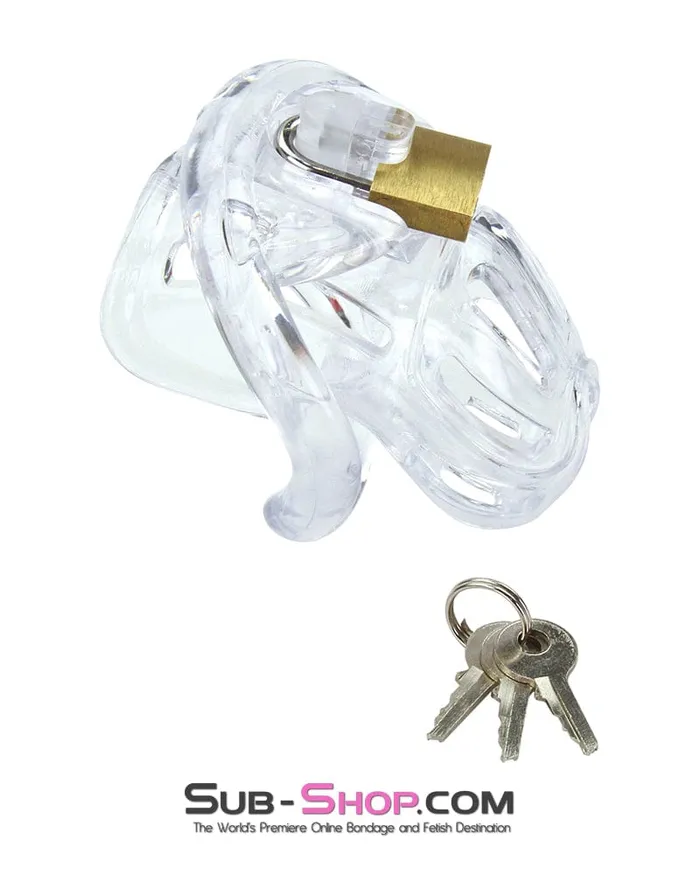 Male Sex Toys Aria 1535ARSIS Teasing Sissy Short Jailhouse Cock Clear Locking Male Chastity Cage