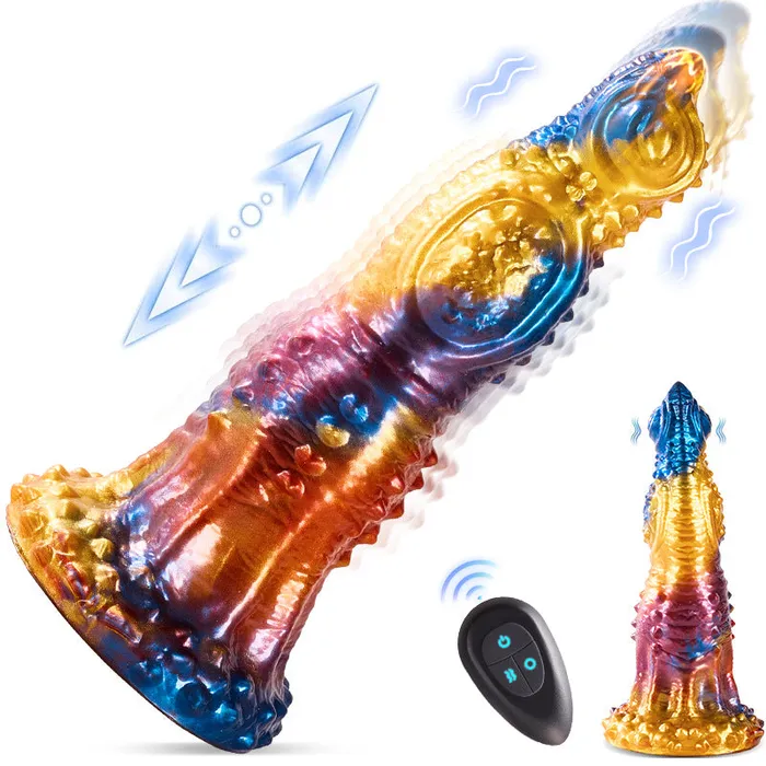 Lurevibe Female Sex Toys Colorful Golden Phoenix Electric Telescopic Vibrating Dildo With Remote Control