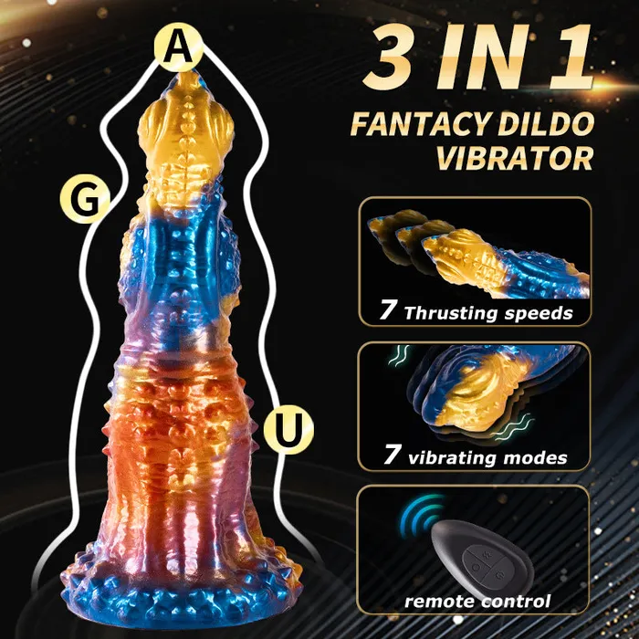 Lurevibe Female Sex Toys Colorful Golden Phoenix Electric Telescopic Vibrating Dildo With Remote Control